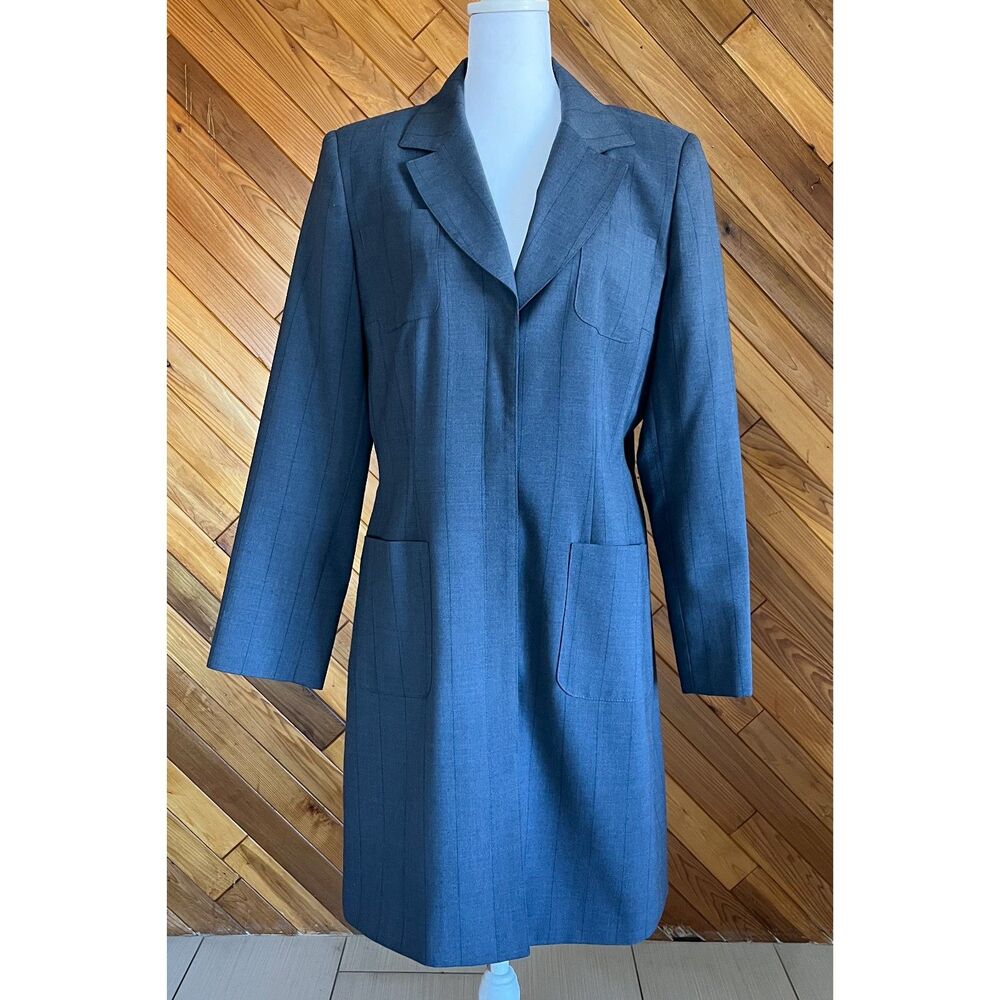 Vintage Blue Gray Pinstripe Long Blazer Jacket